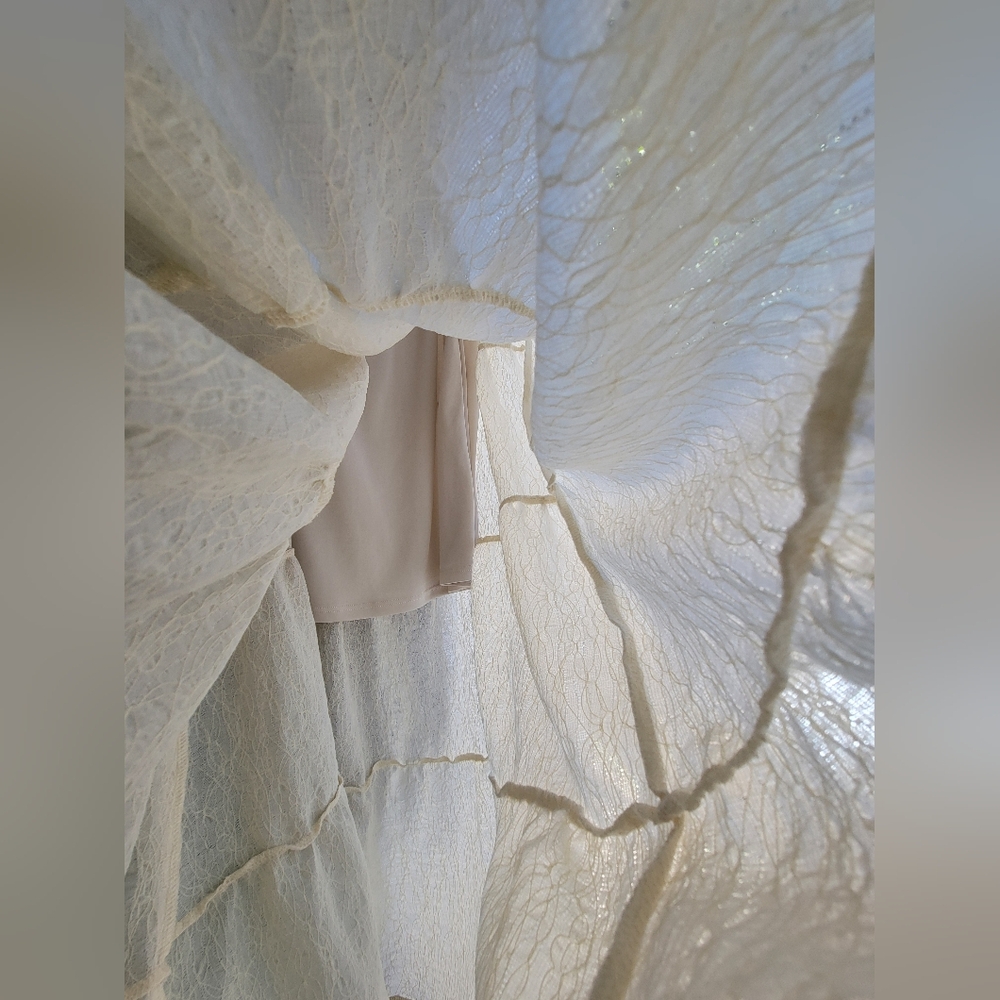 Lot of 2 Elegant Long Cream and Green Tiered Skirt Size Med - Picture 4 of 5